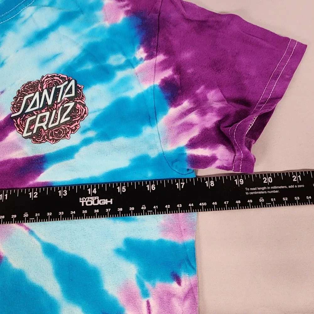 Santa Cruz Blue Tie Dye T-Shirt Mens Small Rose Logo Skate NHS Short Sleeve